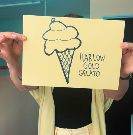 Handmade Harlow Gold Gelato sign with ice cream cone drawing