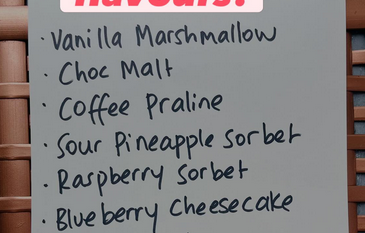Handwritten Harlow Gold flavour list